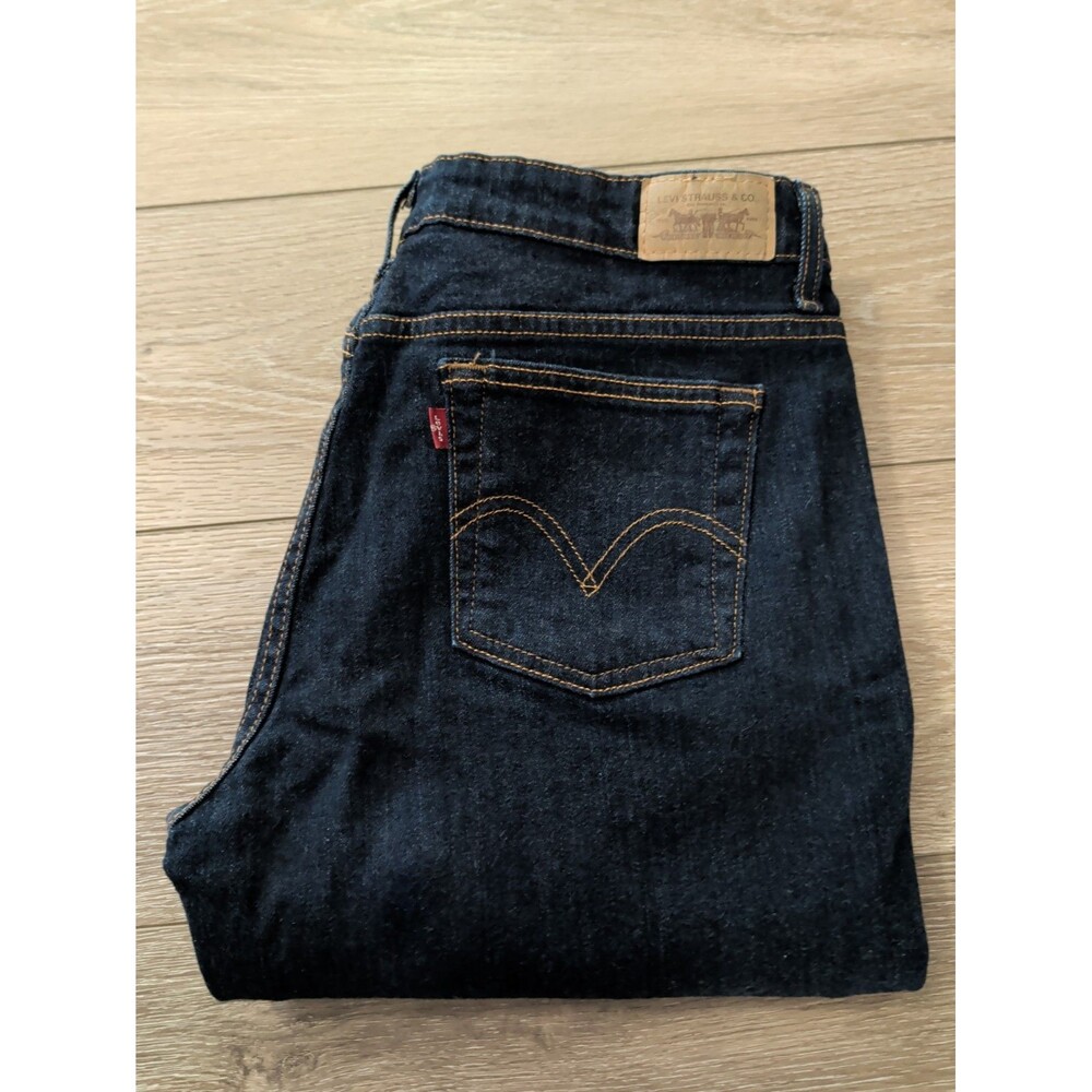 LEVI'S 515 BOOT CUT WOMEN'S DARK WASH DENIM JEANS SIZE 14P MEDIUM 32X29   GUC